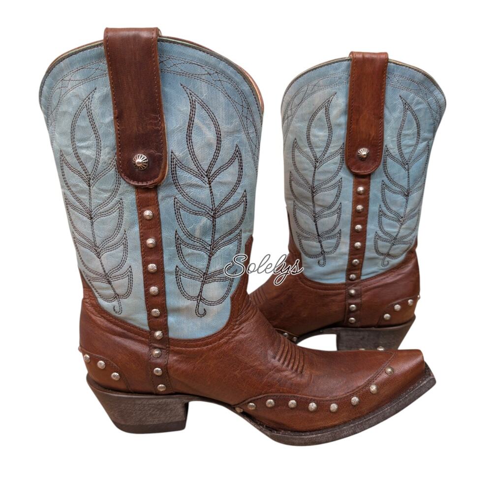 Old‎ Gringo Yippee Ki Yay Cizea Brass Brown Aqua 10" Turquoise Cowgirl Boot 7B
